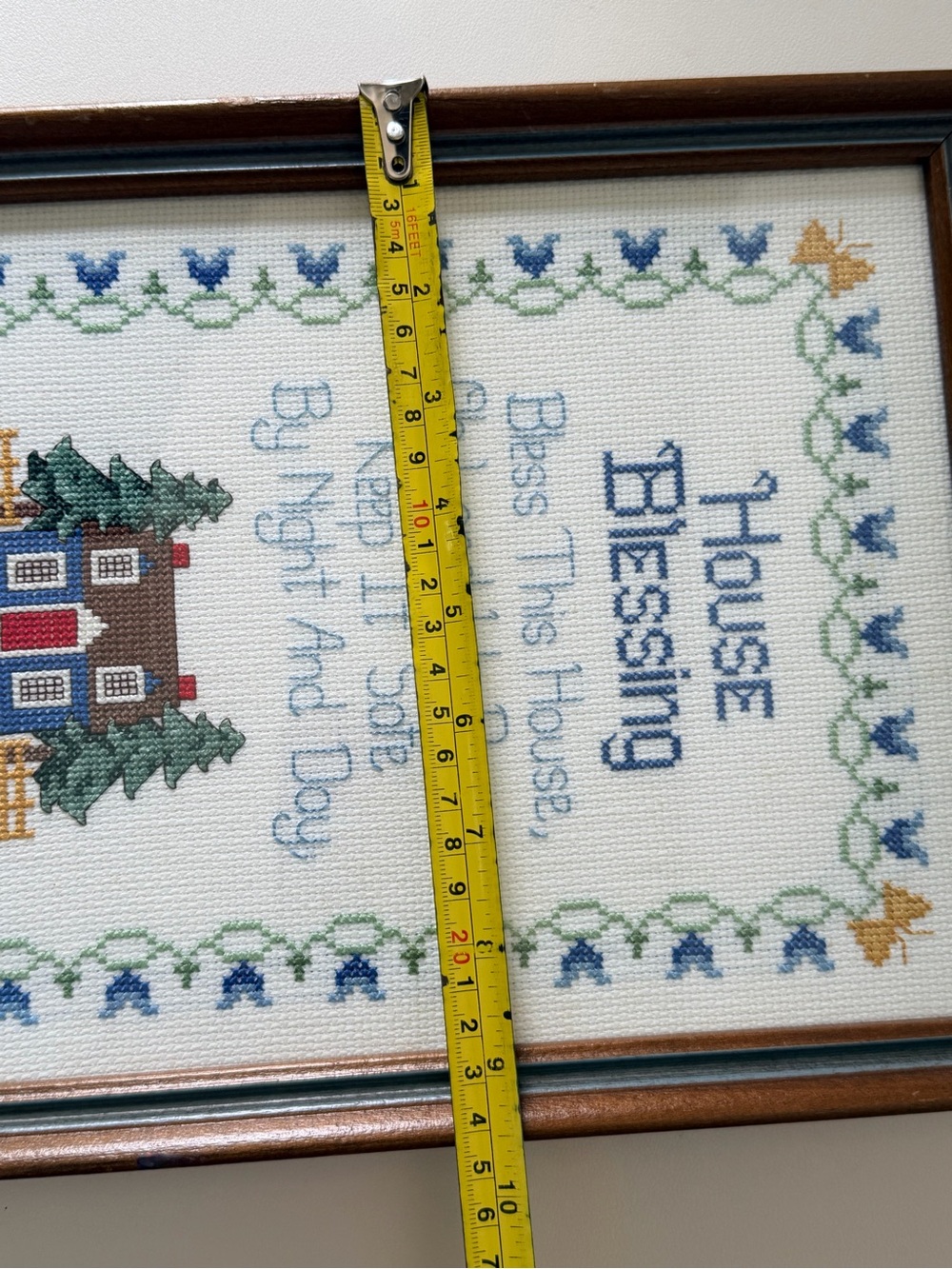 Vintage House Blessing Cross stitched Framed Wall Decor Cottagecore Handmade - Picture 9 of 9